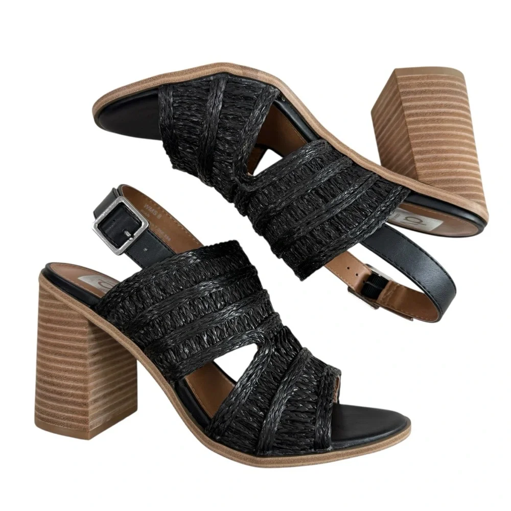 DV Dolce Vita Rian Black Woven Straw Slingback Mule Sandals Size 8 - Picture 10 of 16